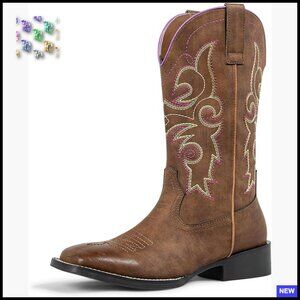 Western Cowgirl Boots Square Toe Wide Calf Embroidered Rodeo Chic Classic